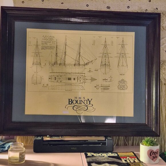 Framed HMS Bounty Blueprint Art - Nautical Decor for Your Home! - Picture 1 of 2